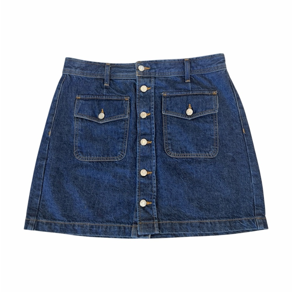 LOFT Blue Denim Mini Skirt with Button Detail